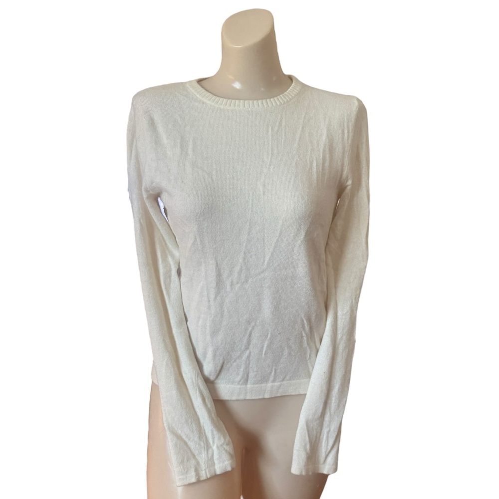 Spenser Jeremy Cream Fitted Ribbed Long Sleeve Sweater, Angora Cotton Blend
